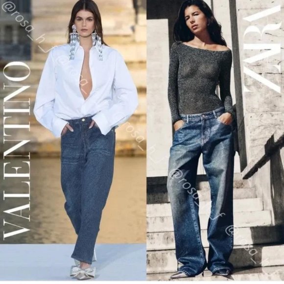 ZARA Z1975 MID WAIST WIDE LEG RHINESTONE JEANS - Picture 2 of 5